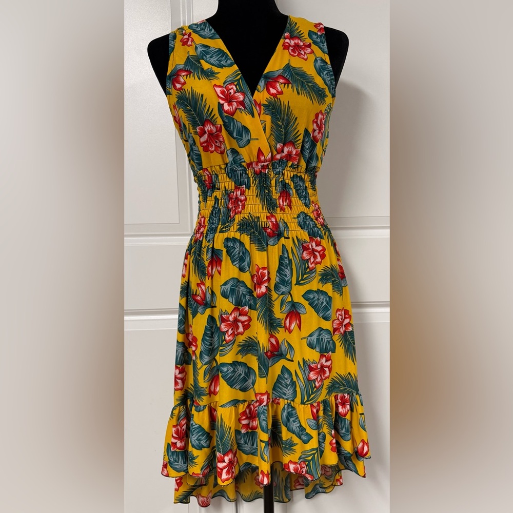 Tropical Hi-Lo Ruffle Hem Dress